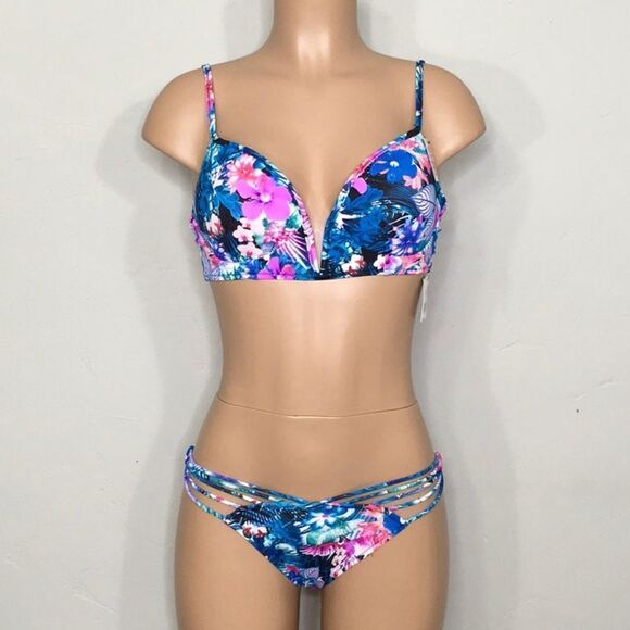 New. Strappy Tropical bra sized bikini set. 34/B-C - Picture 3 of 11
